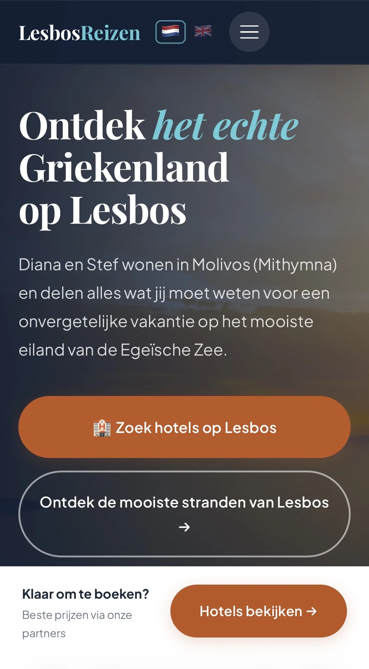 Website van LesbosReizen op mobiel