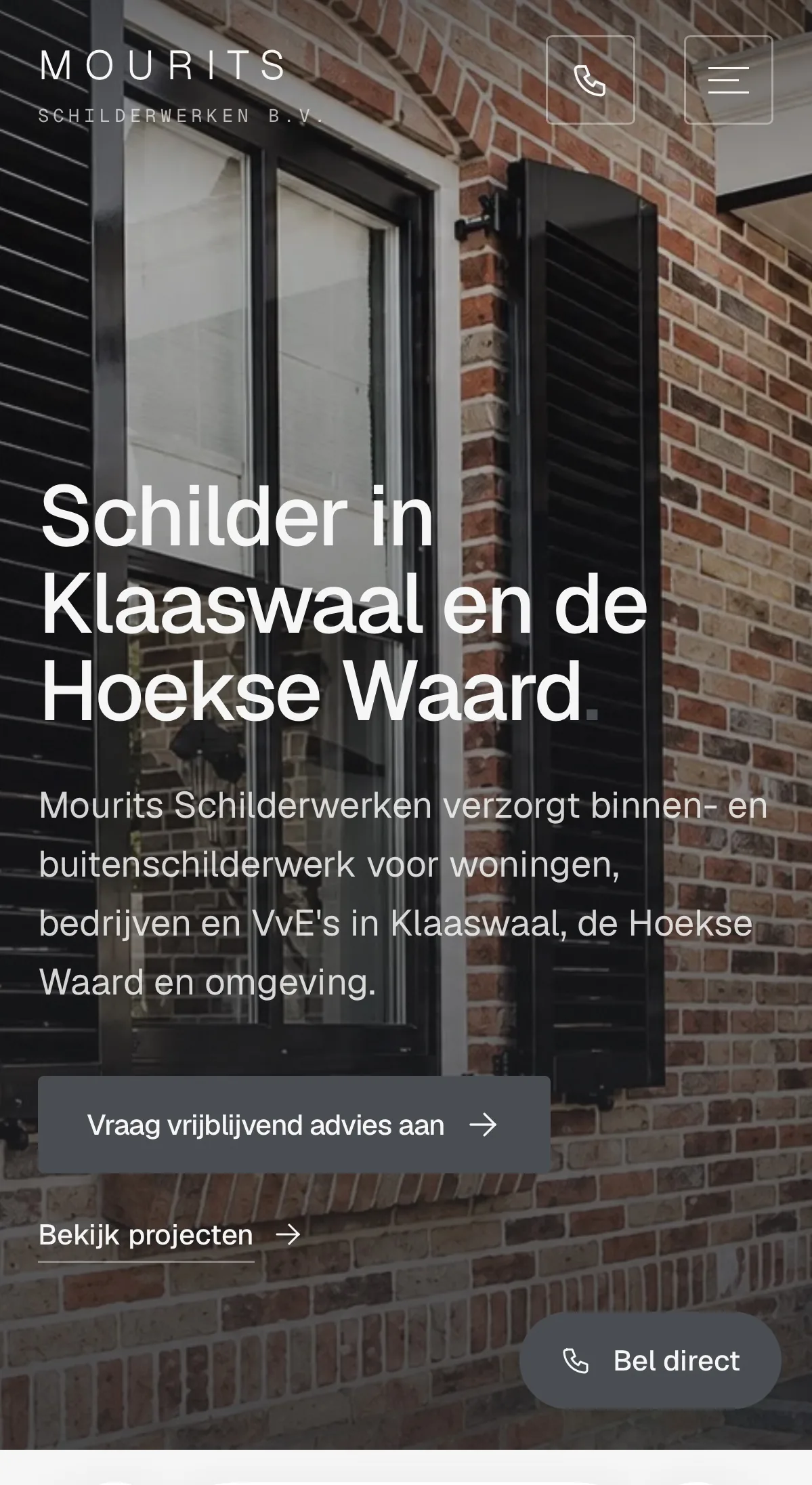 Website van Mourits Schilderwerken op mobiel