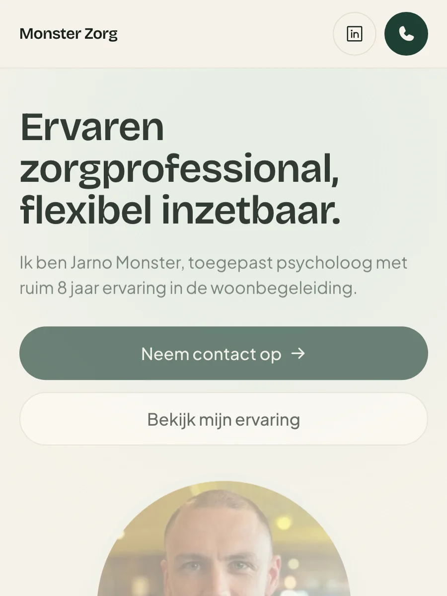 Website van Monster Zorg op mobiel