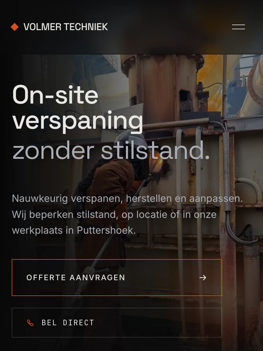 Website van Volmer Techniek op mobiel