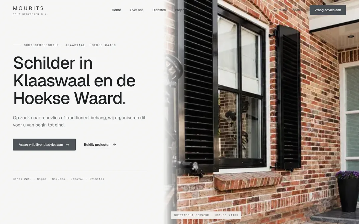 Website van Mourits Schilderwerken op desktop