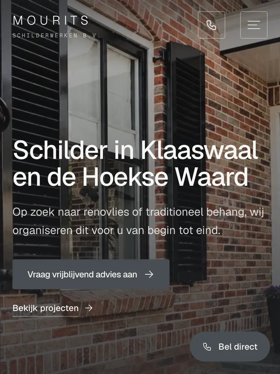 De nieuwe website van Mourits Schilderwerken op mobiel