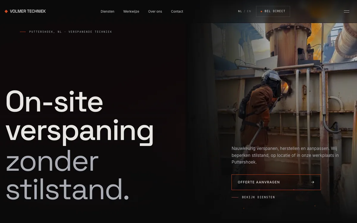 Website van Volmer Techniek op desktop