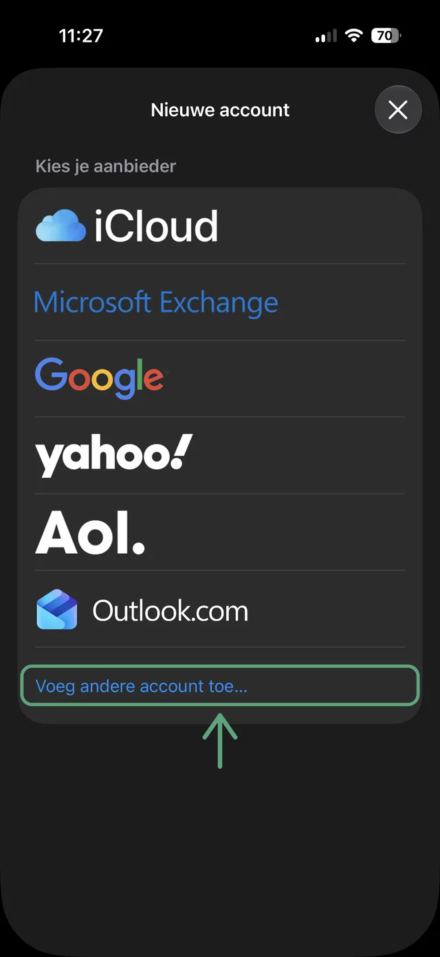 Kies je aanbieder, onderaan 'Voeg andere account toe…'