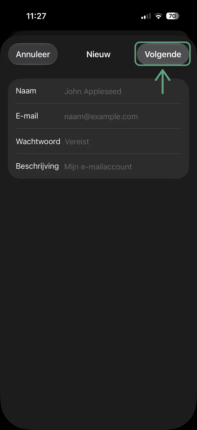 Nieuw: Naam, E-mail, Wachtwoord, Beschrijving